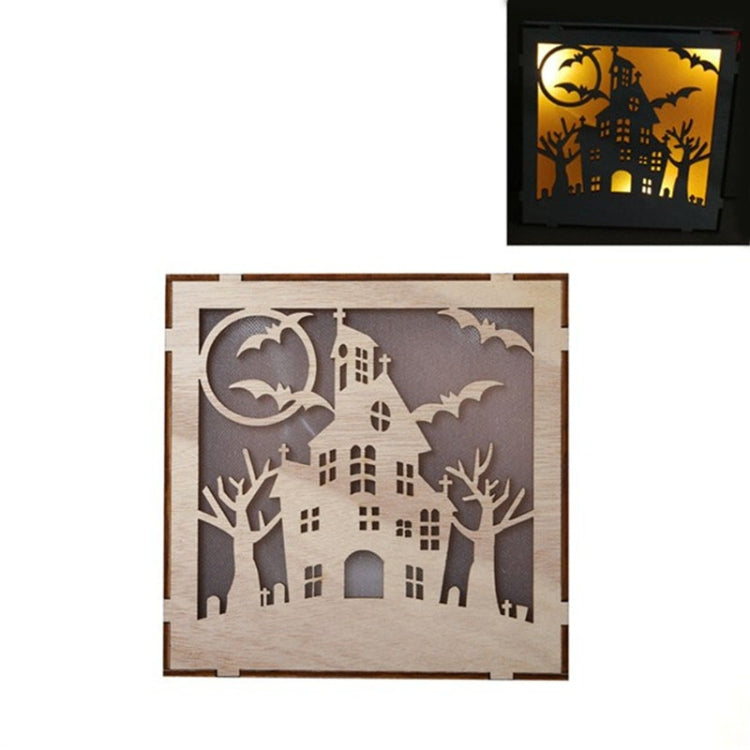 Wooden Halloween Witch Pumpkin Haunted House LED Lights Three-Dimensional Ornaments