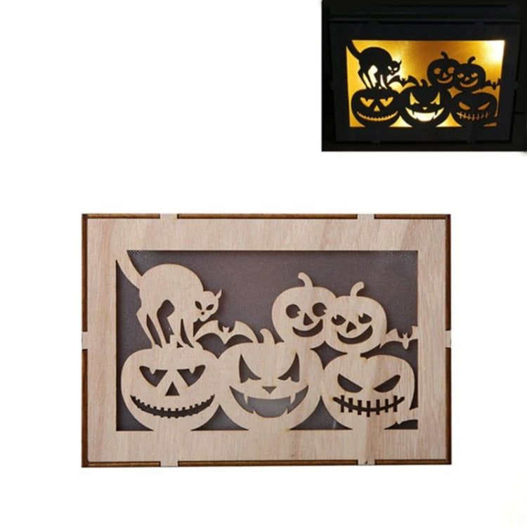 Wooden Halloween Witch Pumpkin Haunted House LED Lights Three-Dimensional Ornaments