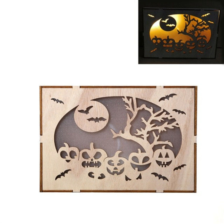 Wooden Halloween Witch Pumpkin Haunted House LED Lights Three-Dimensional Ornaments