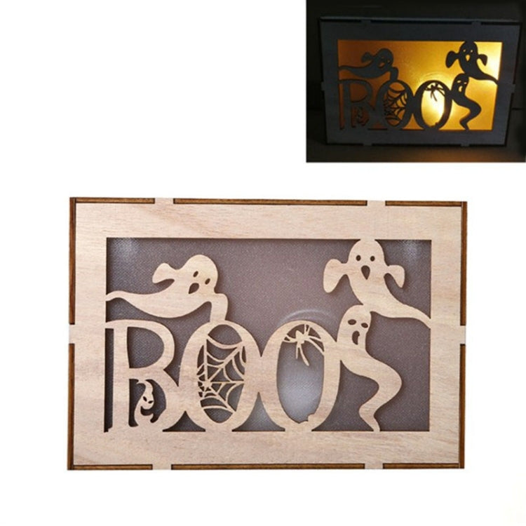 Wooden Halloween Witch Pumpkin Haunted House LED Lights Three-Dimensional Ornaments