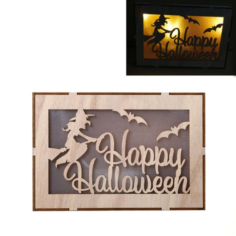 Wooden Halloween Witch Pumpkin Haunted House LED Lights Three-Dimensional Ornaments