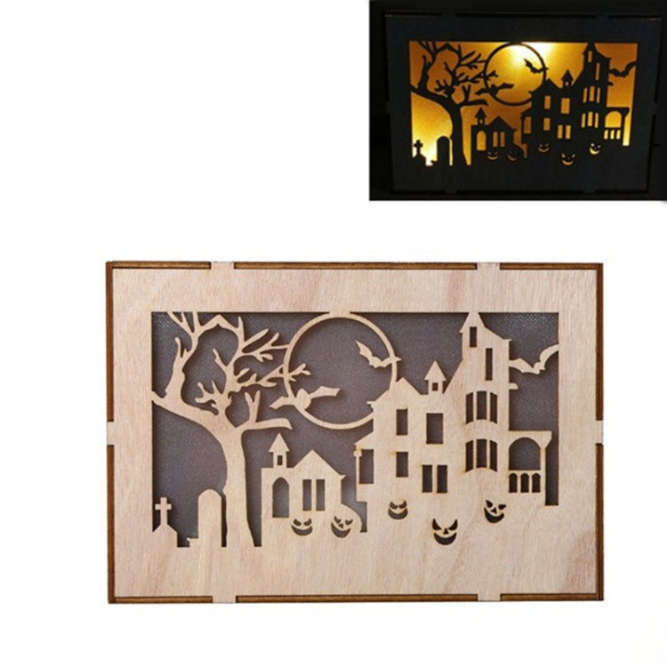 Wooden Halloween Witch Pumpkin Haunted House LED Lights Three-Dimensional Ornaments