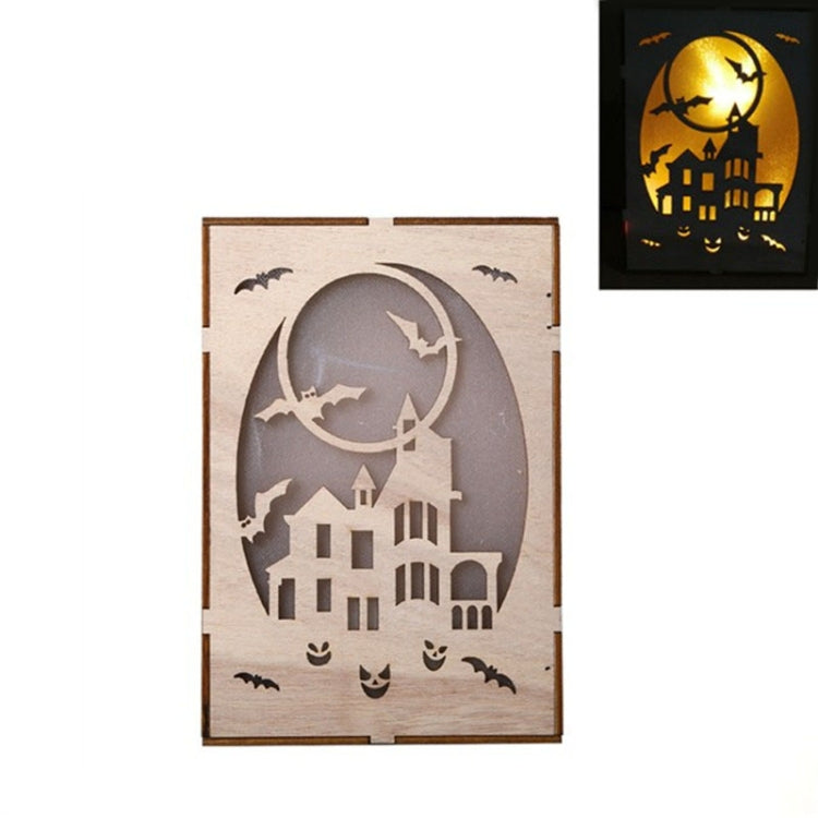 Wooden Halloween Witch Pumpkin Haunted House LED Lights Three-Dimensional Ornaments