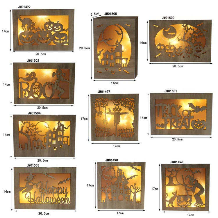 Wooden Halloween Witch Pumpkin Haunted House LED Lights Three-Dimensional Ornaments