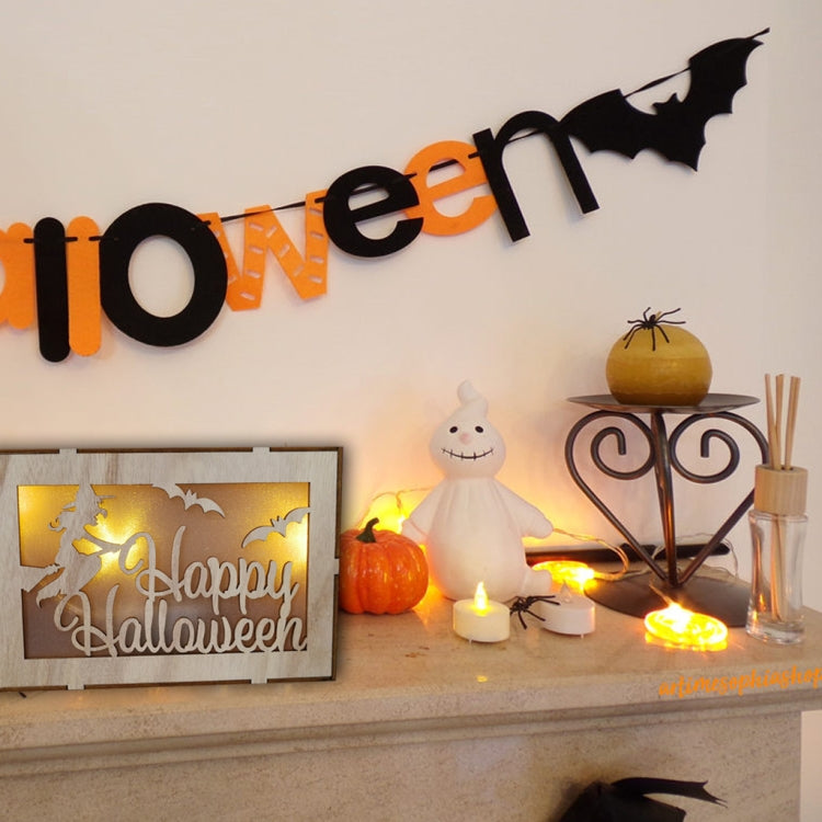 Wooden Halloween Witch Pumpkin Haunted House LED Lights Three-Dimensional Ornaments