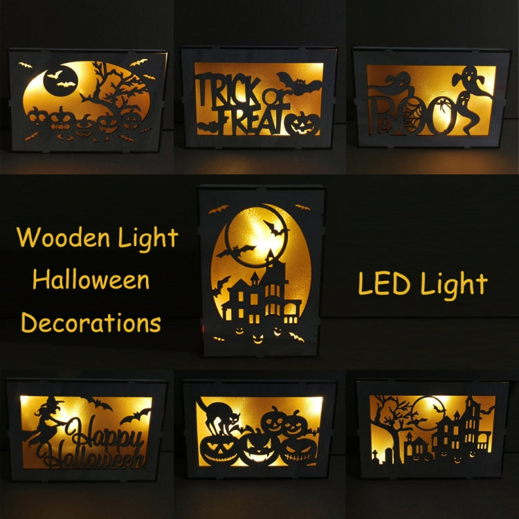 Wooden Halloween Witch Pumpkin Haunted House LED Lights Three-Dimensional Ornaments