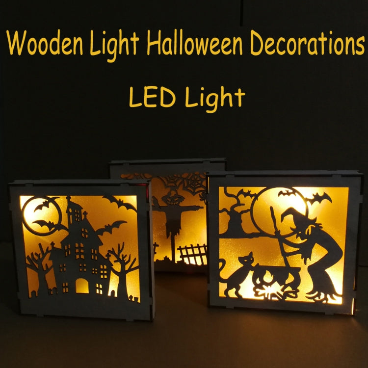Wooden Halloween Witch Pumpkin Haunted House LED Lights Three-Dimensional Ornaments