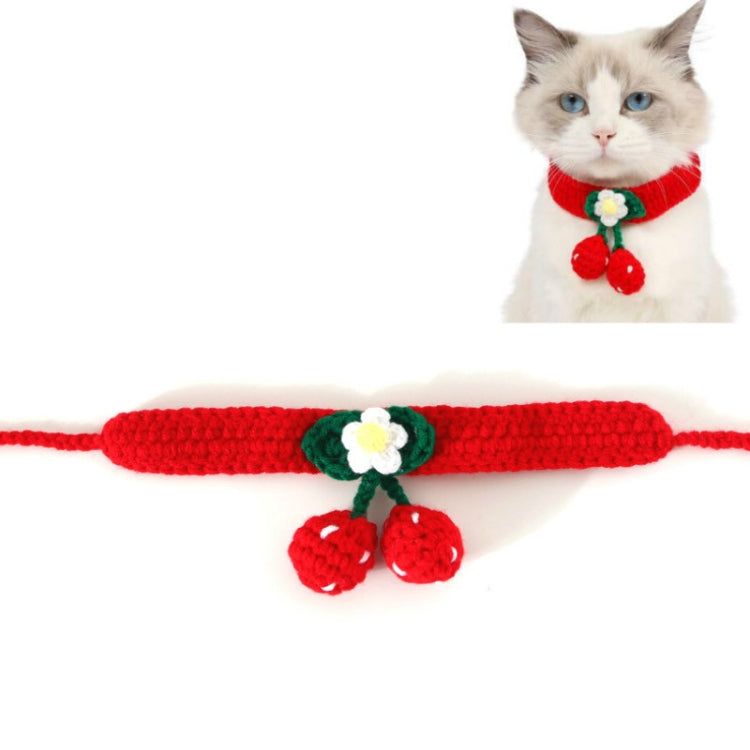 Pet Handmade Knitted Wool Cherry Cat Dog Collar Bib Adjustable Necklace