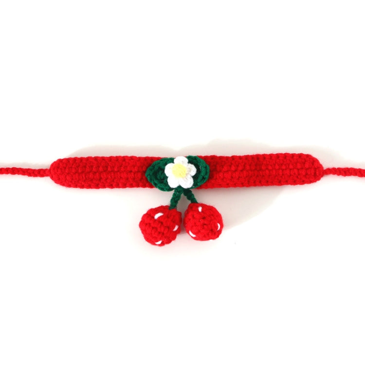Pet Handmade Knitted Wool Cherry Cat Dog Collar Bib Adjustable Necklace