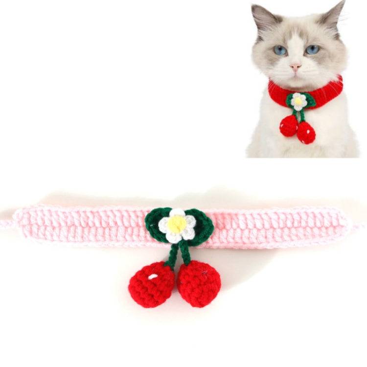 Pet Handmade Knitted Wool Cherry Cat Dog Collar Bib Adjustable Necklace