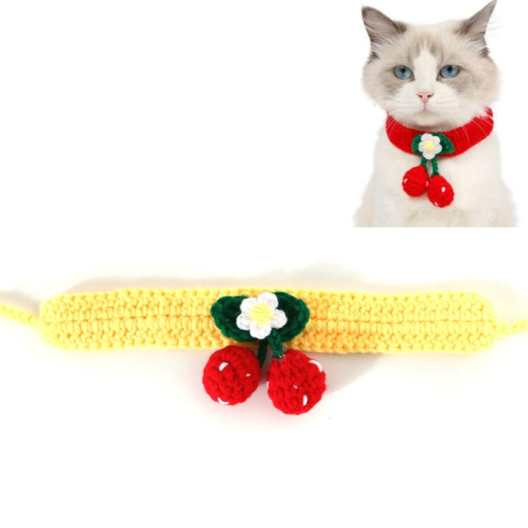 Pet Handmade Knitted Wool Cherry Cat Dog Collar Bib Adjustable Necklace
