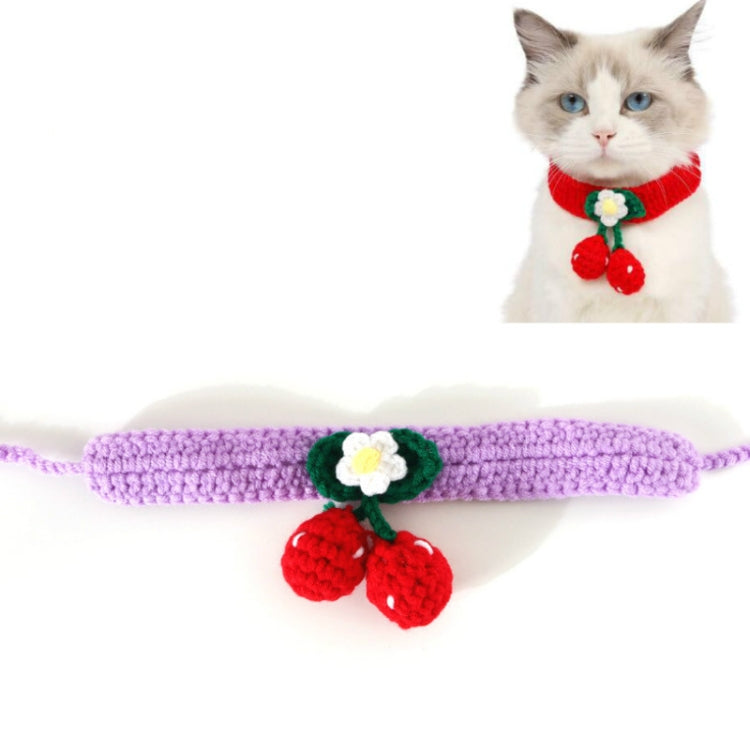 Pet Handmade Knitted Wool Cherry Cat Dog Collar Bib Adjustable Necklace