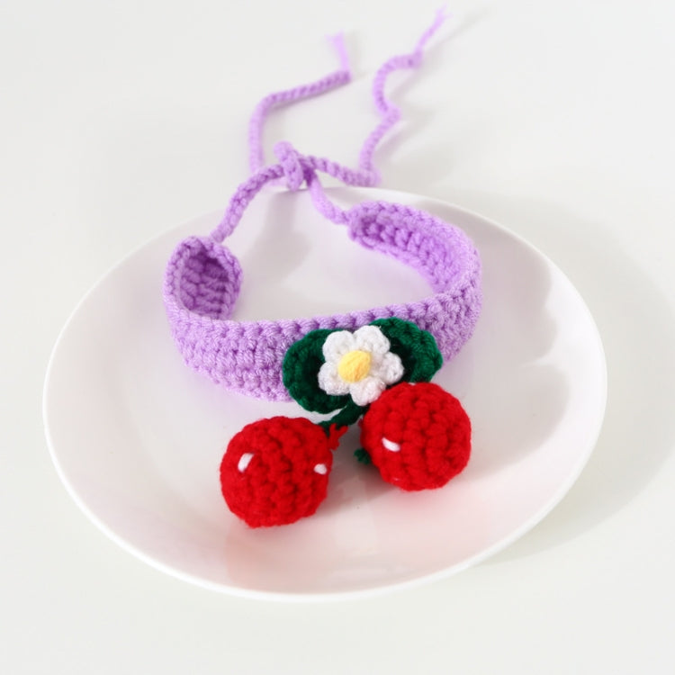 Pet Handmade Knitted Wool Cherry Cat Dog Collar Bib Adjustable Necklace