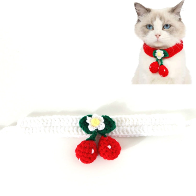 Pet Handmade Knitted Wool Cherry Cat Dog Collar Bib Adjustable Necklace