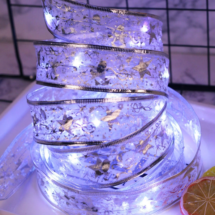 4m 40LEDs Gift Decoration Ribbon Light String LED Copper Wire Ribbon Christmas Tree Top Bowknot Light
