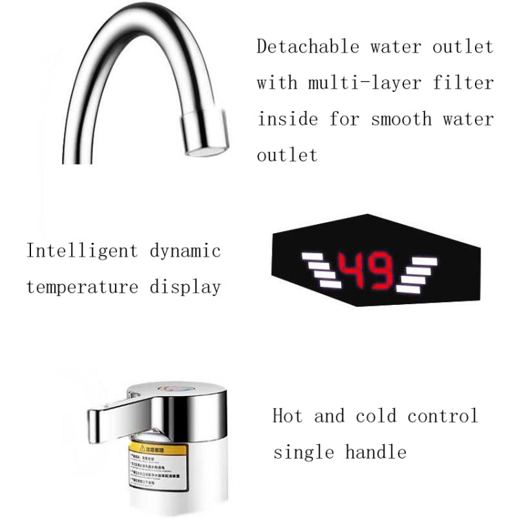 Dynamic Digital Display Instant Heating Electric Hot Water Faucet Kitchen&Domestic Hot&Cold Water Heater EU Plug