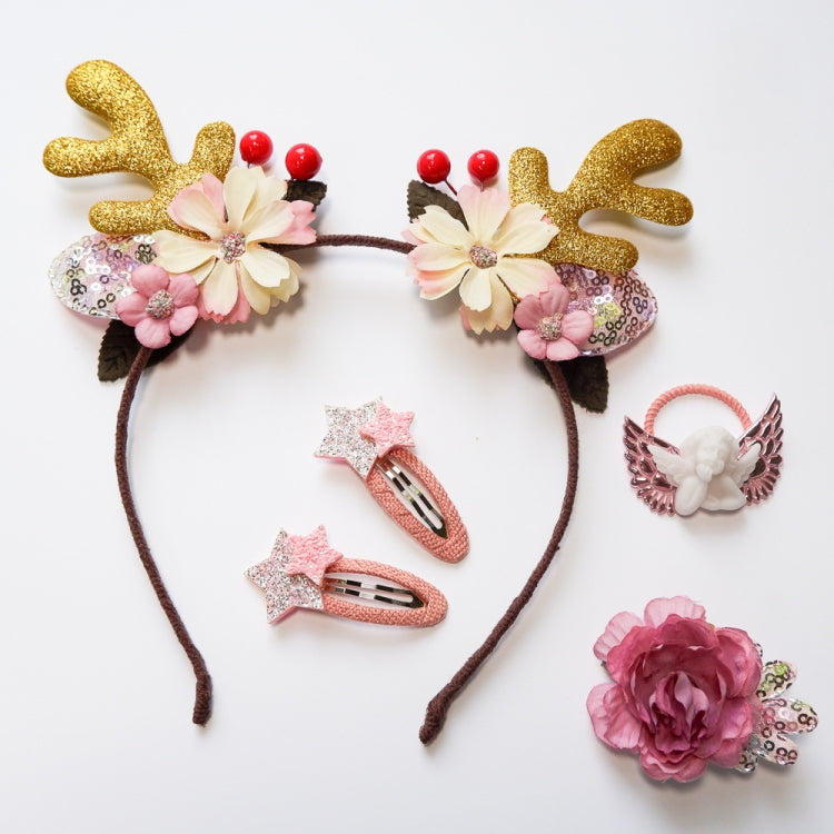 Christmas Hair Accessories Antlers Headband And Little Angel Hairpin Hair Band Combination Set