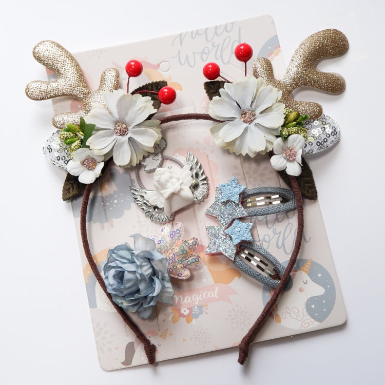 Christmas Hair Accessories Antlers Headband And Little Angel Hairpin Hair Band Combination Set