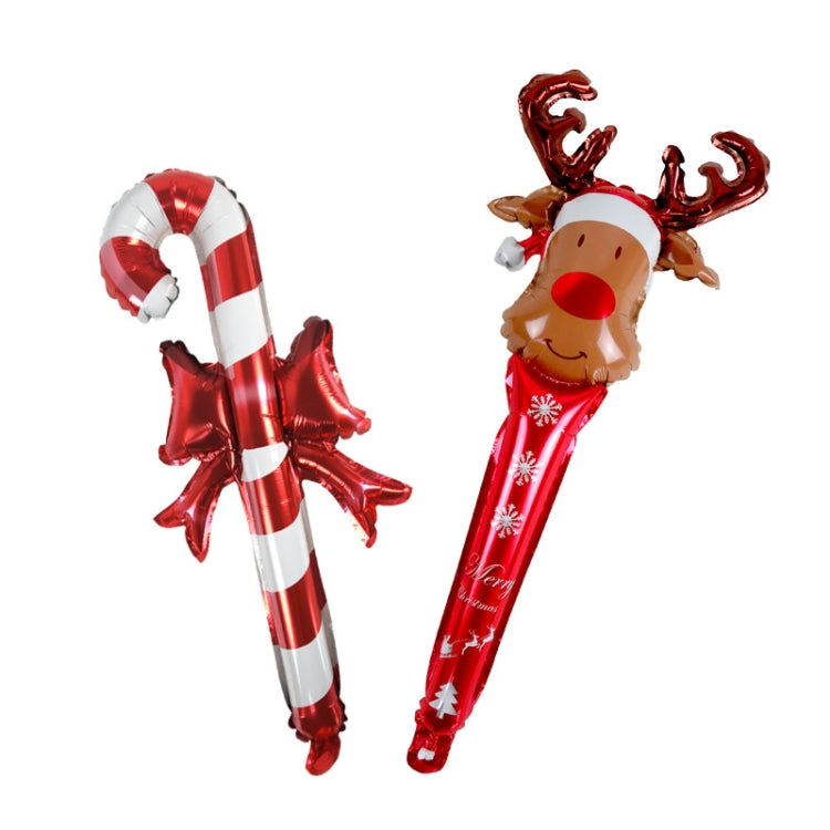 20 PCS 24 Inch Christmas Inflatable Stick Cane Candy Elk Head Handheld Balloon Aluminum Film Material Decoration Balloon