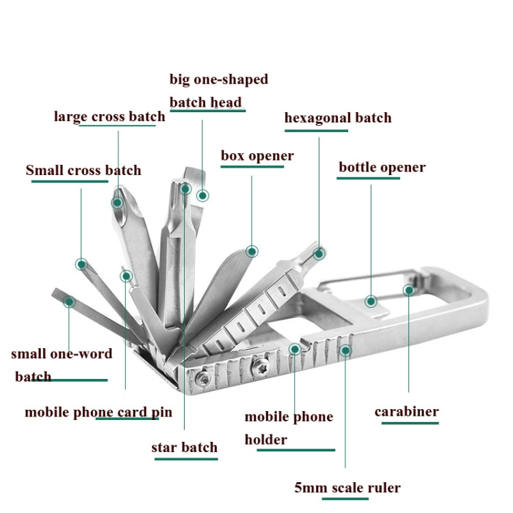 13 In 1 Multifunctional Stainless Steel Combination Batch Head Small Tool Foldable Outdoor Emergency Tool