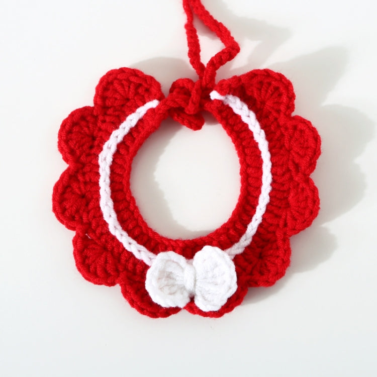 Handmade Woolen Knitting Adjustable Flower Bow Knot Cat Dog Bib Accessories Collar