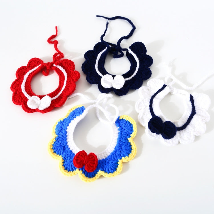 Handmade Woolen Knitting Adjustable Flower Bow Knot Cat Dog Bib Accessories Collar