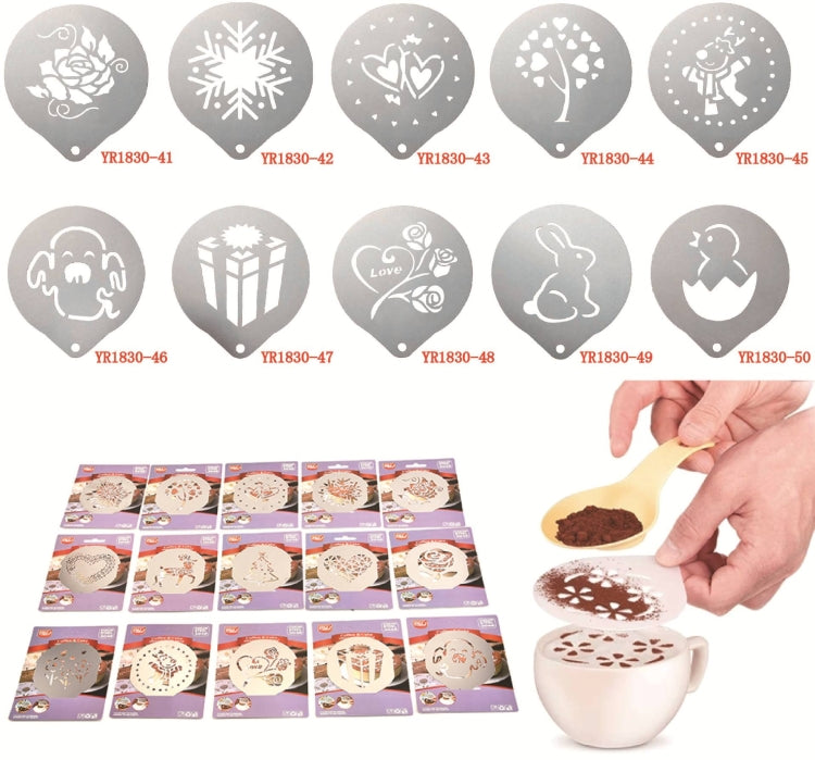 6 PCS Stainless Steel Garland Mold Fancy Coffee Printing Model Coffee Milk Foam Spray Pattern Template Random Style Delivery