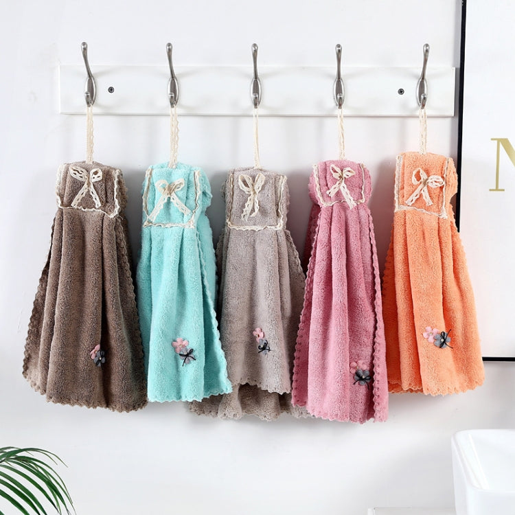 5 PCS Coral Velvet Bowknot Towel Bathroom Hangable Absorbent Towel 35x75cm Random Colour Delivery