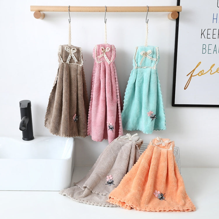 5 PCS Coral Velvet Bowknot Towel Bathroom Hangable Absorbent Towel 35x75cm Random Colour Delivery