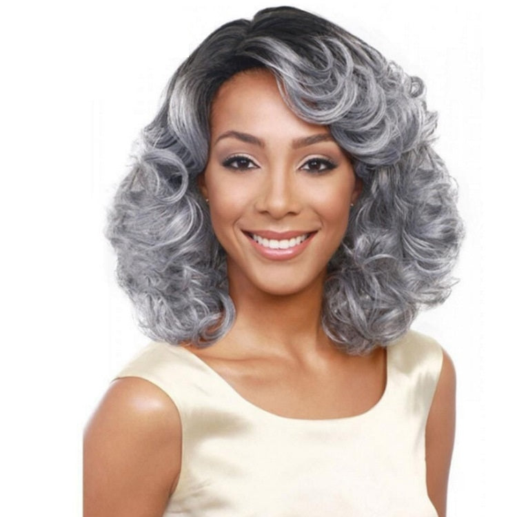Lady Diagonal Bangs Wig Gradient Short Curly Hair Wig