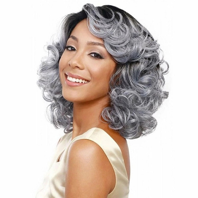 Lady Diagonal Bangs Wig Gradient Short Curly Hair Wig