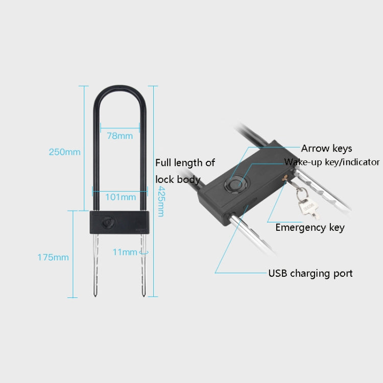 Smart Bluetooth Fingerprint U-Shaped Glass Door Lock Anti-Shear Anti-Theft Lock Extended Outdoor Waterproof U-Shaped Lock