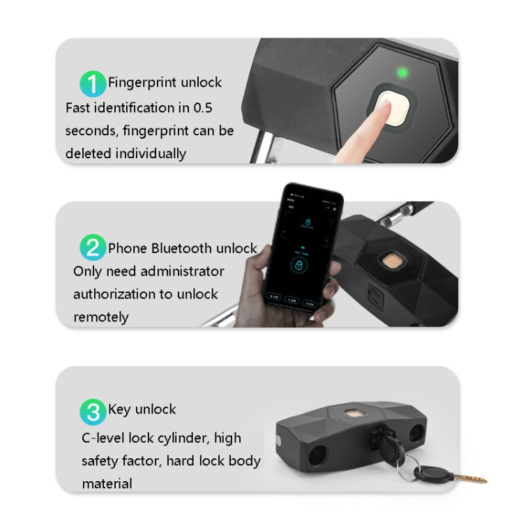 Smart Bluetooth Fingerprint U-Shaped Glass Door Lock Anti-Shear Anti-Theft Lock Extended Outdoor Waterproof U-Shaped Lock