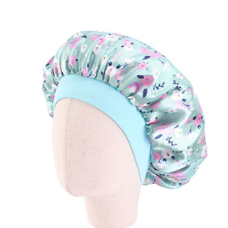 K-14 Children Printed Satin Nightcap Adjustable Stretch Hair Care Hat Shower Cap