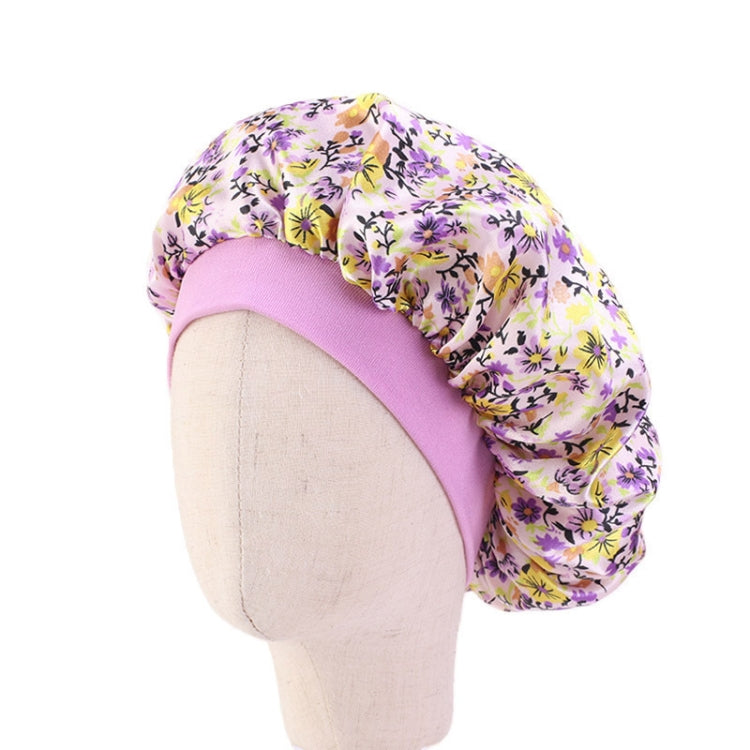 K-14 Children Printed Satin Nightcap Adjustable Stretch Hair Care Hat Shower Cap