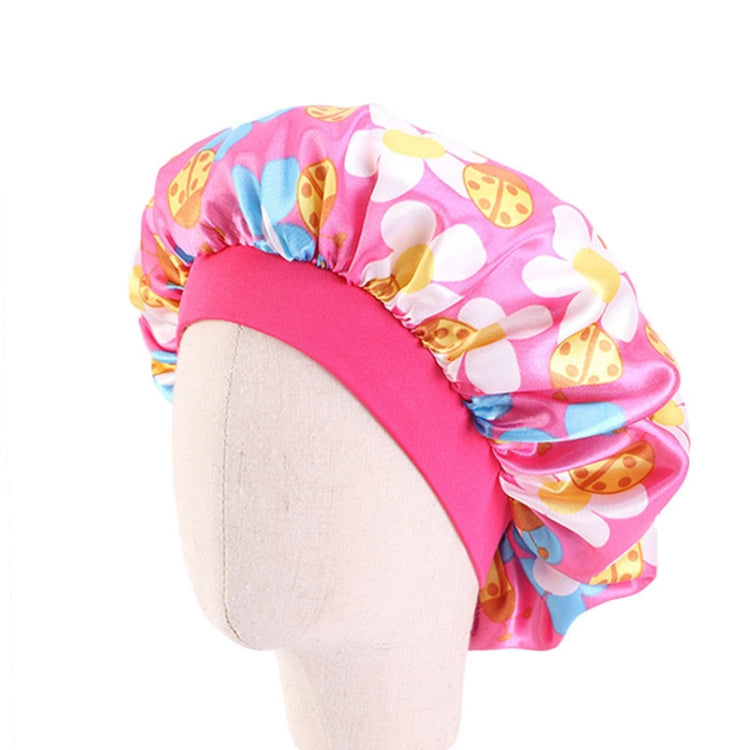 K-14 Children Printed Satin Nightcap Adjustable Stretch Hair Care Hat Shower Cap