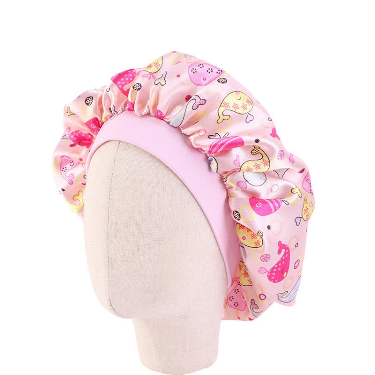 K-14 Children Printed Satin Nightcap Adjustable Stretch Hair Care Hat Shower Cap