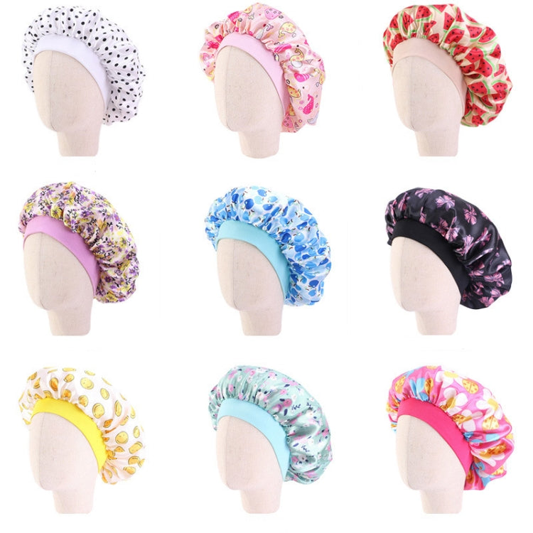 K-14 Children Printed Satin Nightcap Adjustable Stretch Hair Care Hat Shower Cap