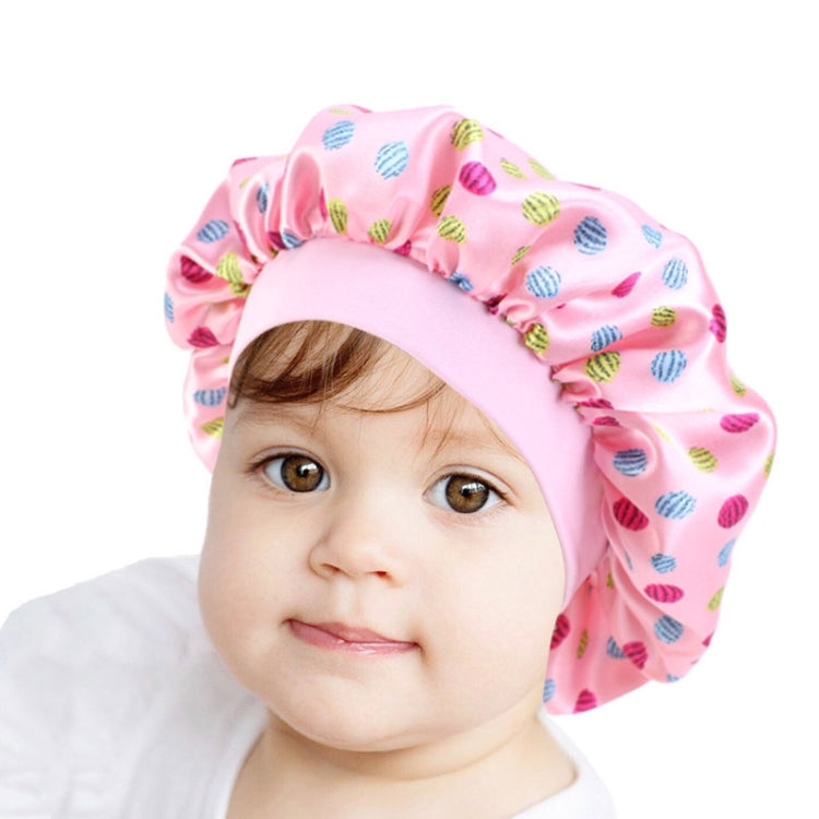 K-14 Children Printed Satin Nightcap Adjustable Stretch Hair Care Hat Shower Cap