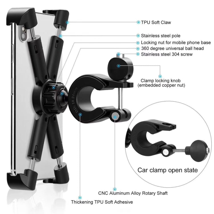 Motorcycle Bicycle Phone Holder Outdoor Riding Equipment Suitable For 4.7-8 Inch Mobile Phone/Tablet
