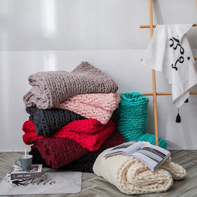 Handmade Thick Wool Knitted Blanket Sofa Chenille Stick Knitted Blanket