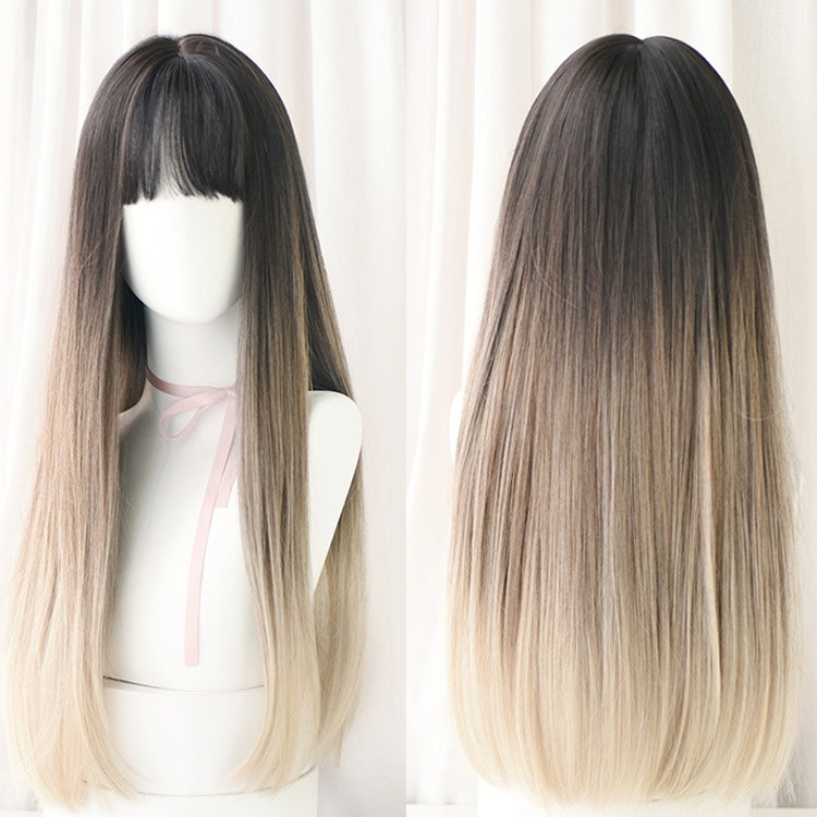 Gradient Color Long Straight Hair Wig Female Chemical Fiber Headgear Simulation Hair