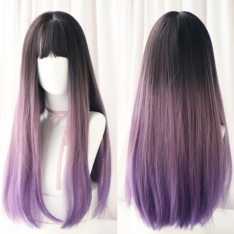 Gradient Color Long Straight Hair Wig Female Chemical Fiber Headgear Simulation Hair