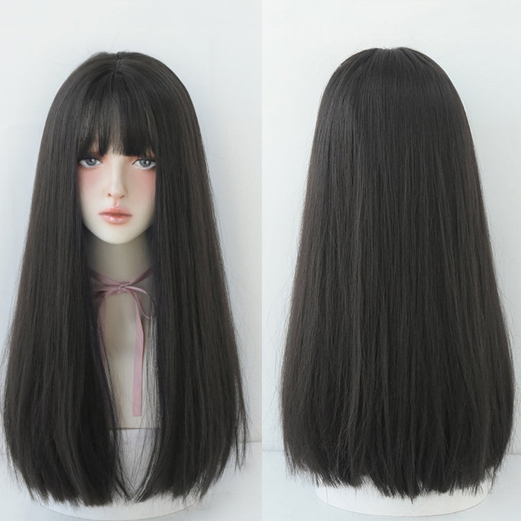 Wig Female Long Hair Full Headgear Straight Hair Natural Air Bangs Full Top Wig