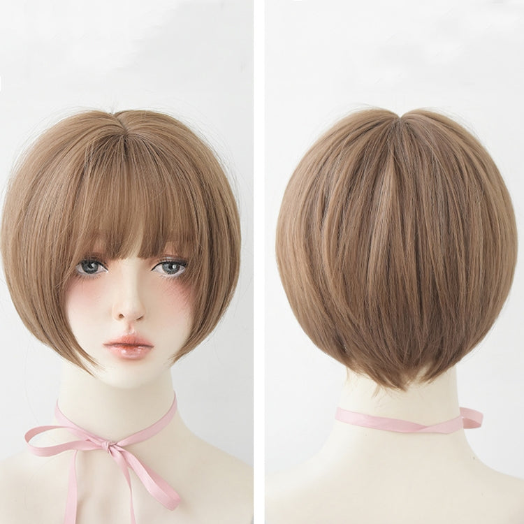 Wig Female Short Hair Round Face Full Top Headgear Short Hair Temperament Bangs Hair Cover