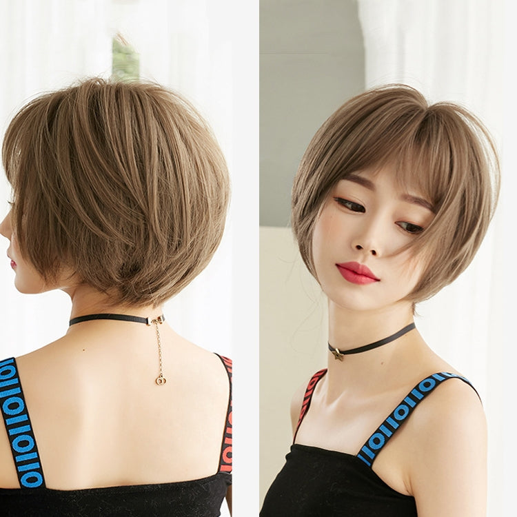 Wig Female Short Hair Round Face Full Top Headgear Short Hair Temperament Bangs Hair Cover