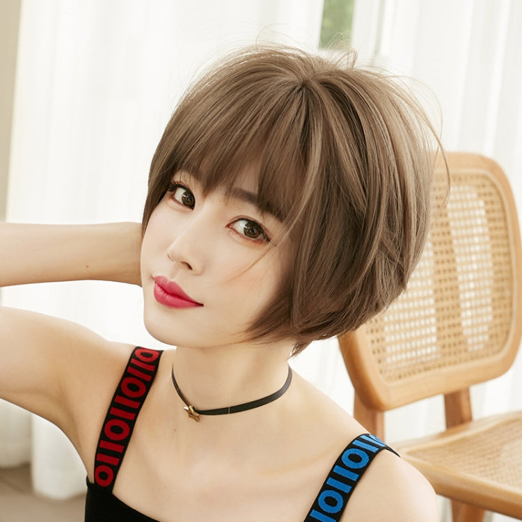 Wig Female Short Hair Round Face Full Top Headgear Short Hair Temperament Bangs Hair Cover