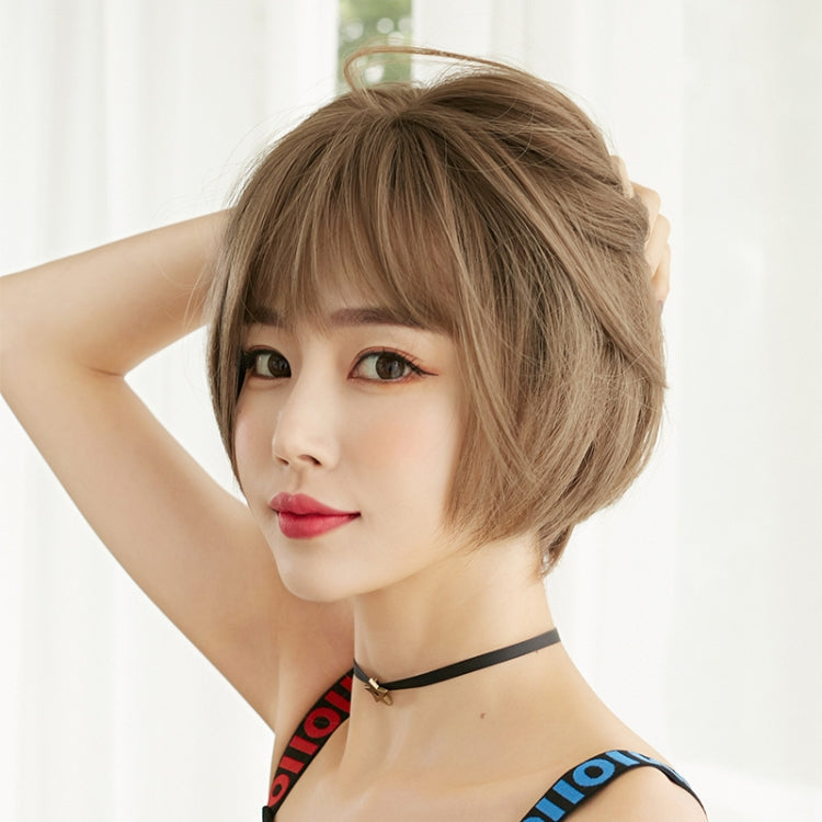 Wig Female Short Hair Round Face Full Top Headgear Short Hair Temperament Bangs Hair Cover