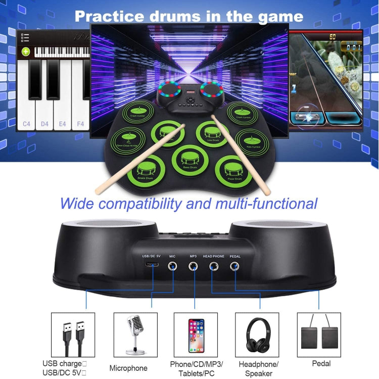 Portable Hand Roll Electronic Drum Flashing Light Bluetooth Drum