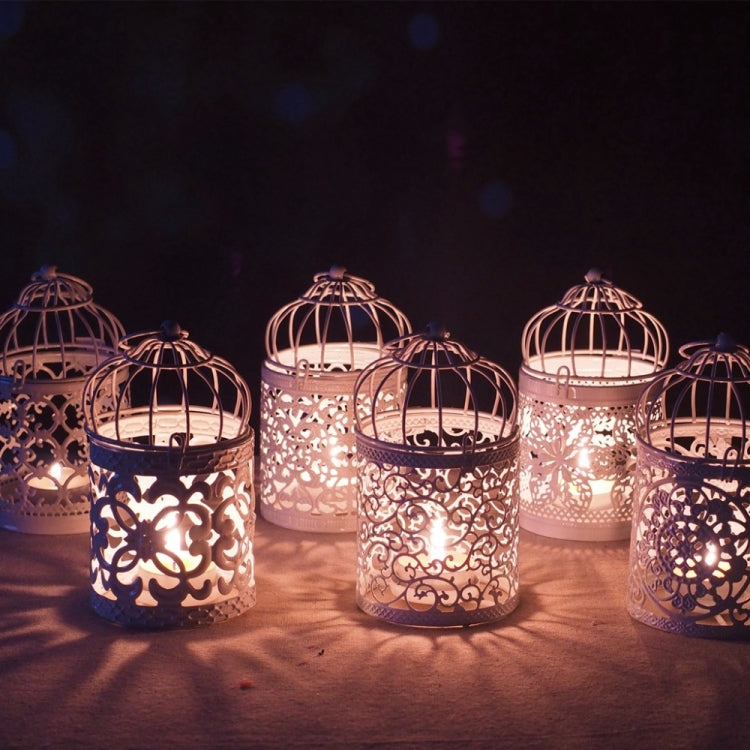 Antique Creative Bird Cage Candlestick Wrought Iron Ornaments Hollow Flower Pattern Home Decoration Crafts
